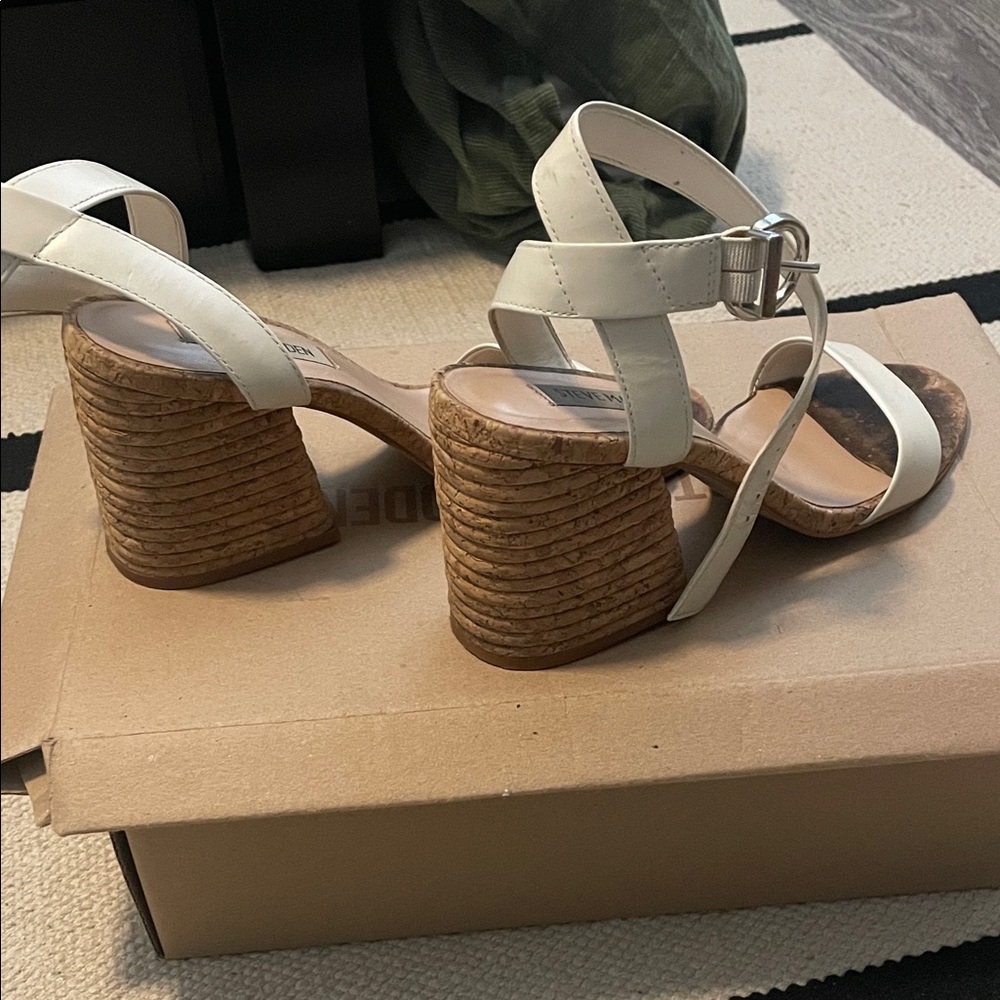 Steve Madden Merrit White Strappy Sandals with Cork Heel